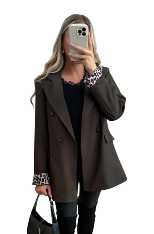 Veste blazer revers léopard doublure à l’intérieur